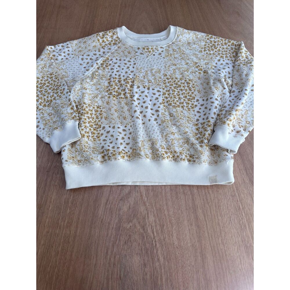 American Eagle Women’s Patchwork Sweatshirt Cream… - image 1